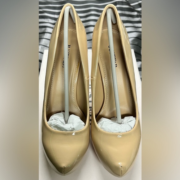 JustFab Shoes - “Tanna” Nude patent pumps from JustFab.